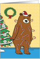 Funny Sticky Candy Cane Bear Christmas card
