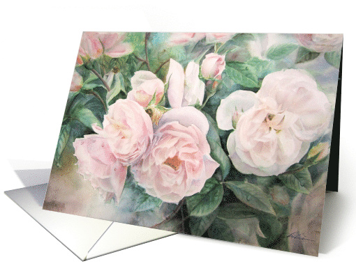 Watercolor White Rose Painting, Blank card (1607688)