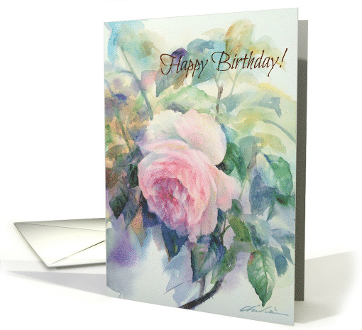 Happy Birthday, Watercolor Rose Painting card (573681)