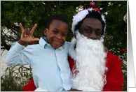 African American Santa and Little Boy Sign Language I Love You card