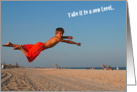 Encouragement, boy leaping on beach card