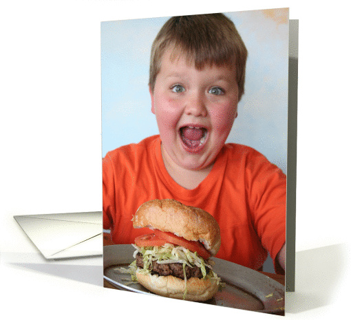 Congratulations! Boy with Big Hamburger card (566935)