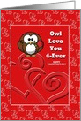 Owl Love You 4-Ever Owl With Rose Sitting On Hearts card