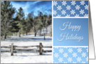 Happy Holidays Card With Evergreen Trees and Snowflake Design card