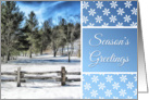 Season’s Greetings Card With Evergreen Trees and Snowflake Design card