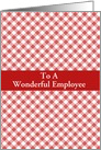 Happy Anniversary Employee/Red Gingham Custom Card