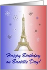 Happy Birthday on Bastille Day/Eiffel Tower/Blue White Red/Custom card