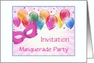 Masquerade Party Invitation-Pink Mask-Pretty Balloons-Custom card