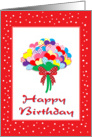 Birthday Colorful Hearts Bouquet With Bow-Red White Dots card