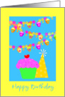 Birthday Cupcake-Hat And Decorations card