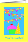 Invitation Birthday Party For Kids-Cupcake-Hat And Decorations card