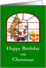 Birthday on Christmas Santa and Bag Of Toys card