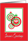 Christmas-Season’s Greetings-Red And Green Ornaments card
