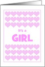 It’s A Girl-Birth Announcement With Pink Hearts-Custom card