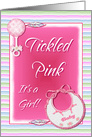 Baby Birth Announcement Tickled Pink Its A Girl With Feathers card