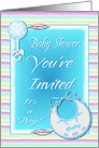 Shower Invitation Baby Boy Bib And Rattle card