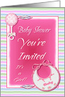 Shower Invitation Baby Girl Bib And Rattle card