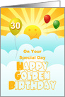 30th Golden Birthday With Balloons Sunshine And Happy Face card