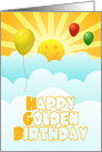 Golden Lucky Champagne Birthday Happy Face Sunshine Balloons Clouds card