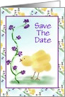 Save The Date/Yellow Chick with Purple Flowers/Custom card