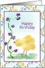 Happy Birthday/Little Yellow Chick With Purple Flowers card