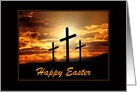 Happy Easter-Three Crosses-Golden Clouds and Sunlight-Custom card