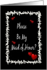Be My Maid Of Honor-Best Friend-Rice and Hearts on Black Background card