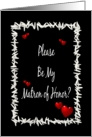 Be My Matron Of Honor-Rice and Red Hearts on Black Background card