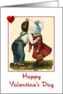 Valentine’s Day-Boy and Girl-Kissing-Hearts-Children-Vintage card