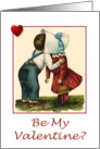 Be My Valentine-Boy and Girl-Kissing-Hearts-Children-Vintage card