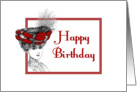Happy Birthday-Victorian Lady In Red Hat-Old Fashion card