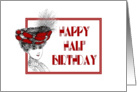 Happy Half Birthday-Victorian Lady In Red Hat-Old Fashion card