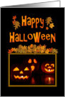 Autumn Halloween-Carved Pumpkins-Autumn Leaves card
