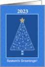 Season’s Greetings Christmas Tree Blue Gold Ornaments Year 2023 card