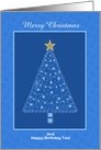 Blue Holiday Tree-Gold Star-Christmas Tree-Birthday On Christmas card