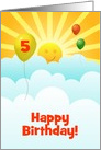 5th Birthday With Sunshine Happy Face And Balloons In Clouds card