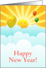 Happy New Year 2025 Sunshine Happy Face With Balloons In Clouds card