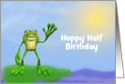 Hoppy Half Birthday-Frog on Lily Pad-Humor-Custom card