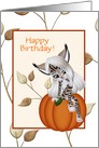 Halloween Birthday With Girl In Leopard Costume Sitting On Pumpkin card