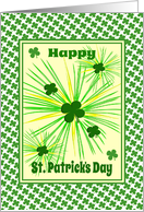 St. Patrick’s Day Four Leaf Clovers and Fireworks card