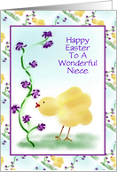 Happy Easter/For Niece/Chick and Flowers/Custom card