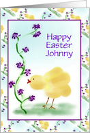 Happy Easter/For Johnny/Chick and Flowers/Custom card
