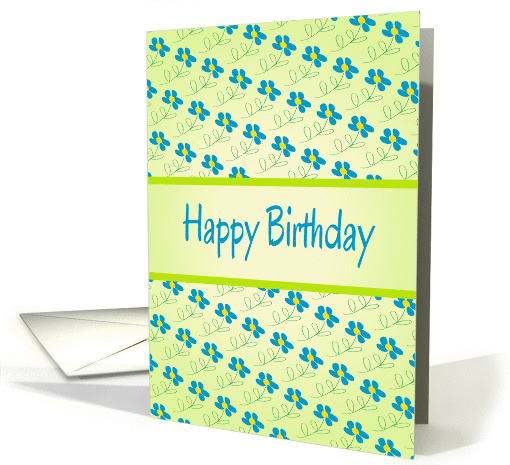 Happy Birthday/Green With Blue Floral Design card (1063729)