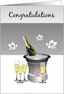 Congratulations/Bride and Groom/Champagne/Hearts card
