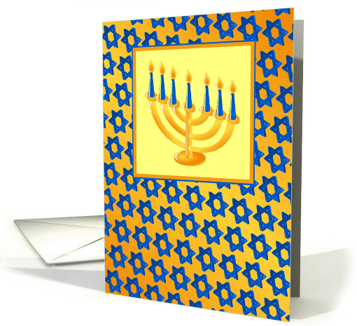 Menorah And Star Of David and Hanukkah/Blue Gold And Orange card