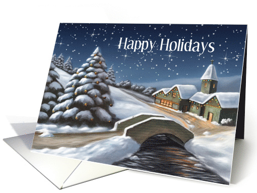 Holiday Snow Scene With Church And Bridge card (1191738)