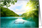 Beautiful Lake Landscape With Sun Shining Through Trees Farewell card