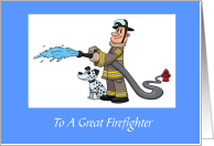 Happy Birthday To A Great Firefighter Dog Hose card