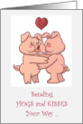 Cute Hug Day Card With Hogs and Kisses Humor card