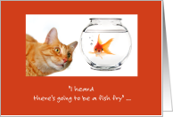 Funny Fish Fry Invitation With Cat and Goldfish card